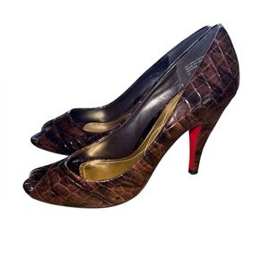 Unlisted Brown Croc-Embossed Peep-Toe Heels